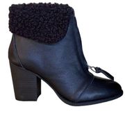 New Splendid Black Kylie Faux Shearling Trimmed Leather Ankle Booties Sz 6.5