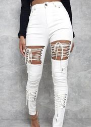 NWT Maniere De Voir Skinny Jeans w/ Lace Up Detail