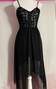 Akira Black Lace and Mesh Skirt Slip Dress