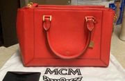 NWOT MCM shoulder/handbag/crossbody in Coral Red Saffiano Authenticated