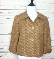 Harve Benard Tan & Red Boxy Cropped Tweed Blazer Coat Jacket. Women’s Size Small