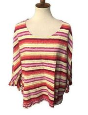 For Cynthia Striped Red Orange Multicolor Linen Blend Boxy Fit Top size xl

Cond