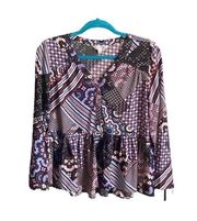 Nanette Lepore Mixed Print Popover Blouse. Size Small.