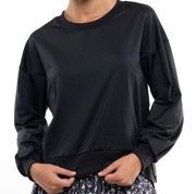 Lucky in Love RUCHE BACK BLACK LONG SLEEVE SWEATSHIRT/TOP. Size Medium. NWT