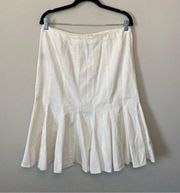 Ralph Lauren White Cotton Denim Mermaid Trumpet Pleated Skirt Size 8 Medium