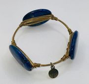 Bourbon And Bowties Gold Tone Blue Beaded Large Statement Bracelet 