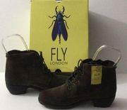 NWT FLY London Suede Lace-up Ankle Boots Mesu Sludge Brown Size 40 in Box