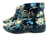 Gianni Bini Blue and Black Kendrix Floral Strap Detail Leather Ankle Boots 7.5