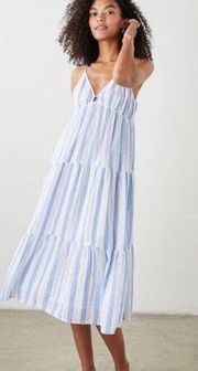 Rails NWT Avril Gibson Stripe Midi Spaghetti Strap Linen Dress Blue/White Large