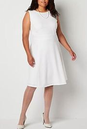 NWT Black Label by Evan-Picone Sleeveless Fit + Flare Dress 24W natural white