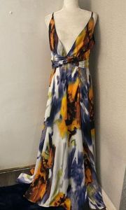 Watercolor V- Neck Maxi Dress Size M