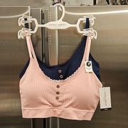 💕LAURA ASHLEY💕 Bralettes (2 Pack) ~ Pink & Navy Blue Medium M NWT