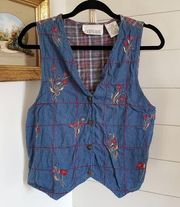 Vintage Casey & Max Floral embroidery and plaid button vest Medium