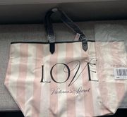 NWT VICTORIA'S SECRET Classic Striped ‘LOVE’ Weekender Canvas Tote