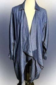 NWT 1 Sunset Lane 100% Cotton Oversized Drape Long Jacket, metal zip pockets, L