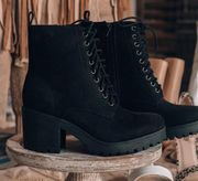 Black Vegan Suede Chunky Heel Ankle Boot