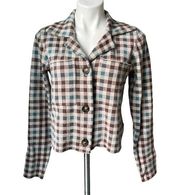 Rachel Zoe Cropped Knit Plaid Jacket Blazer, Sz M