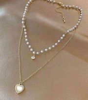 Love Pendant Double Collar Chain Necklace 