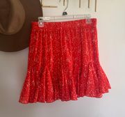 Gray Flowy Red Skirt
