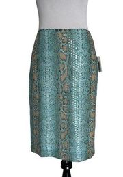 Carlisle Pencil Skirt Paillette Sequin Green Animal Print Straight Women Size 4