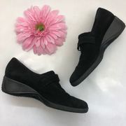 Aquatalia Black Suede Leather Wedge Slip On Loafers