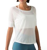 NWT Prana Helani Top T-Shirt Textured Mesh Semi Sheer Relaxed Fit Soft White L