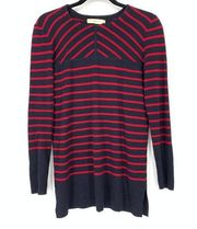 Tory Burch Sweater Women's Size Small Blue Red Wool Tunic Scoop Neck Pullover