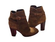 J Crew  Suede Wraparound Buckle Ankle Boots, Vintage Amber block heel