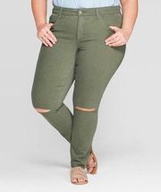 Universal Threads UNIVERSAL THREAD | Olive Green Ripped Knee Frayed Hem Mid Rise Jegging Jeans 24W