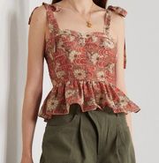 Ulla Johnson Helia Tie-Shoulder Peplum Top in Petunia