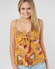 Buckle  Women’s Gold Rust Yellow Floral Tie Front Cami Tank Top Medium