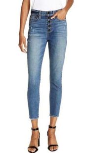 Alice + Olivia Good High Rise Exposed Button Fly Long Shot Hi-Waist Skinny Jeans