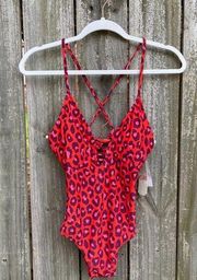 GB Gianni Bini Party Animal Print One Piece Swimsuit Size XS Strappy Back New