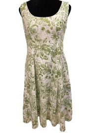 Robbie Bee Vintage Olive Green White Tropical Hippie Coastal Garden Floral Dress