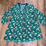 Old Navy  Womens Dress Size XL Green Flowers A Line Long Sleeves Crew Neck Pleats