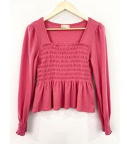 Altar'd State Pink Square Neck Ruffle Top size Medium Barbie Puff Sleeve Peplum