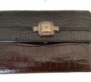 Y2K vintage Brighton brown croc embossed leather large wallet snap organizer