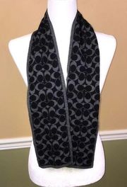 Coach Merino Wool Logo Print Reversible Polka Dot Print Black Gray Scarf