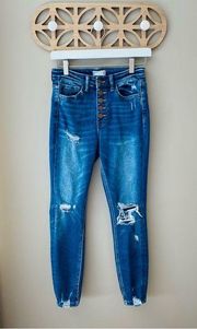 Altar'd State Distressed High Rise Skinny Denim Jeans Blue Sz 26