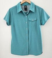 The North Face Short Sleeve Snap Button Down Green Top Women’s Size Small