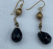 14K GF dangle drop black Tourmaline earrings