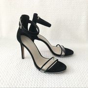 Kenneth Cole BROOKE Black Suede Clear Vinyl Single Strap Stiletto Heel 9 NWOB