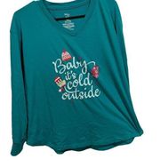 Secret Treasures Turquoise Baby It’s Cold Outside Christmas Holiday Tee Shirt