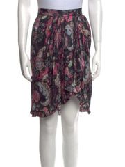 Isabel Marant Floral Print Black Silk Blend Knee Length Pleated Skirt Medium