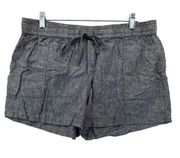 New York & Co Soho Street Women Shorts Linen Blend Black Chambray Drawstring Wst