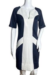 Gretchen Scott Dress Womens Small Navy Blue White Colorblock Preppy Classic