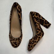 J.Crew  Collection Womens Etta Calf Hair Leopard Print Pumps Chunky Heel Sz 10