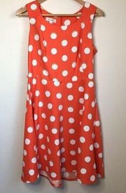 Dressbarn Polka Dots Sleeveless‎ Sheath Dress Flare Swing Orange Womens S…