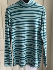 Orvis Perfect Tee Easy Fit Mock Neck Long Sleeve Striped Blouse Top, Size XS