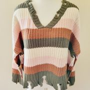 Wonderly striped chewed hem sweater size large